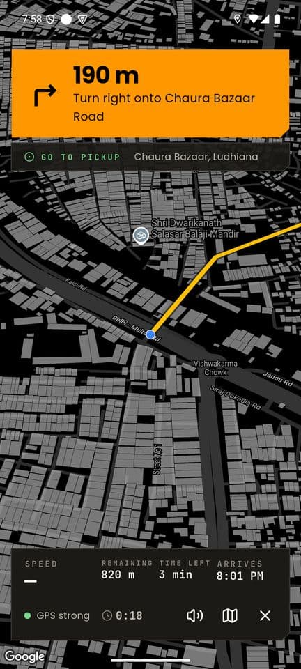 Partner app: turn-by-turn navigation to the pickup